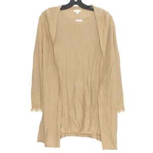 J Jill Cardigan Set Linen Boho Minimalist Cottage Neutral Casual Brown Small